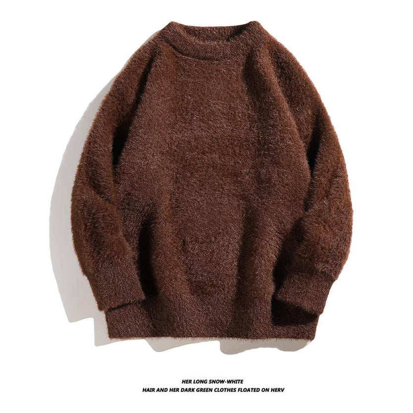 Autumn Solid Color Faux Mink Knit Sweater