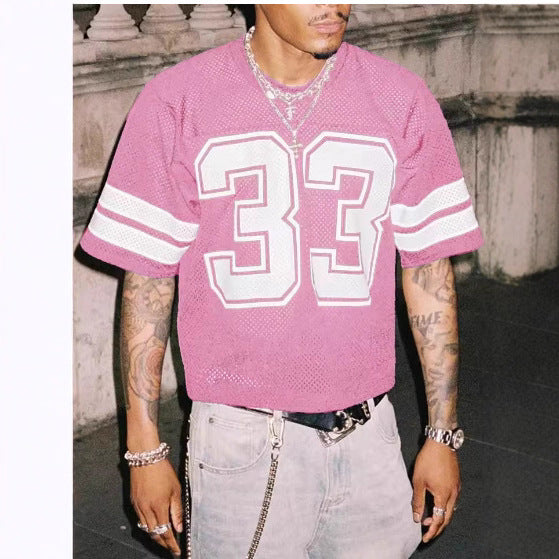 Summer Men's Mesh Sports Jersey T-shirt Round Neck Loose Fashion Street Wear Hip Hop Style Short Sleeve