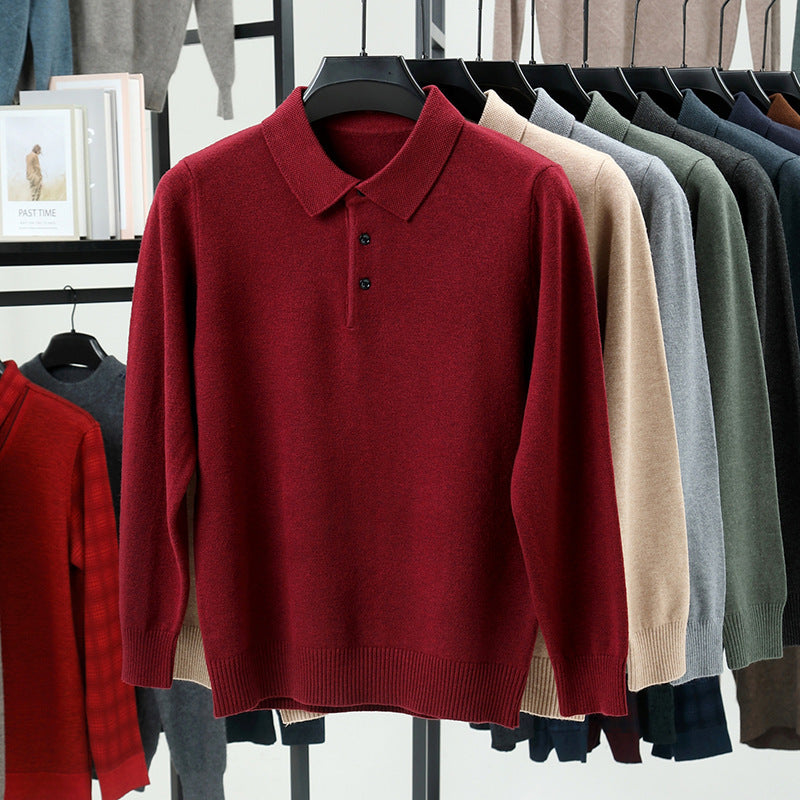 Lapel Long Sleeve Men's Solid Color Middle-aged Bottoming Sweater