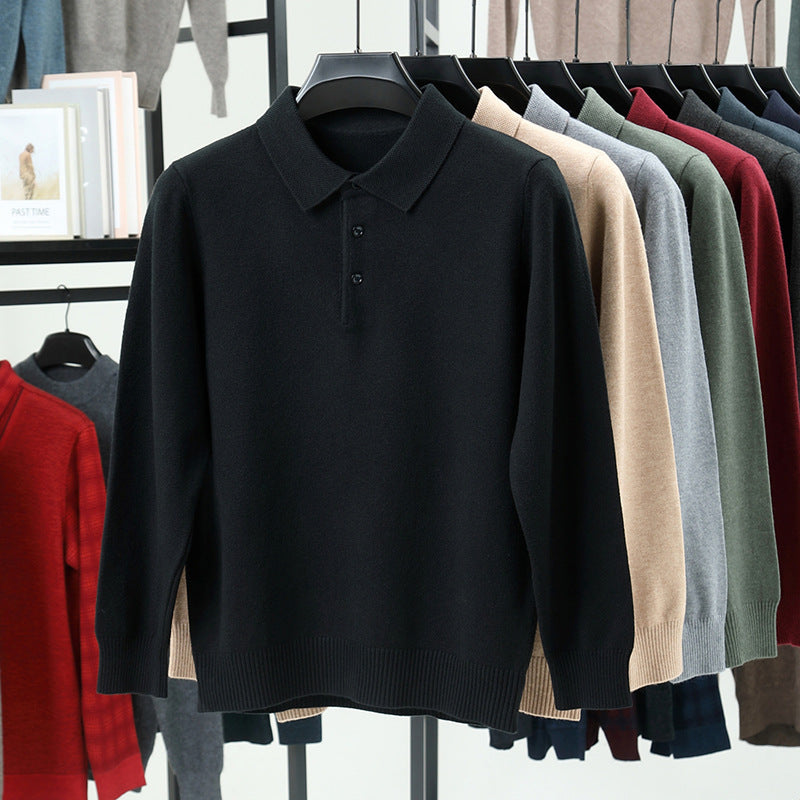 Lapel Long Sleeve Men's Solid Color Middle-aged Bottoming Sweater